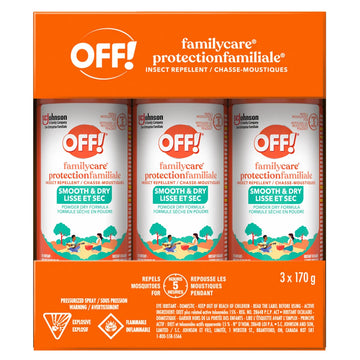 OFF!  protectionfamiliale - Chasse-moustiques poudre lisse et sec et répulsif contre les tiques et les insectes, 3 x 170 g