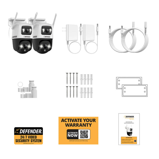 Defender - Caméra de sécurité électrique brancher Alimenté par IA Guard Pro 3K PLUS Double lentille PTZ Wi-Fi