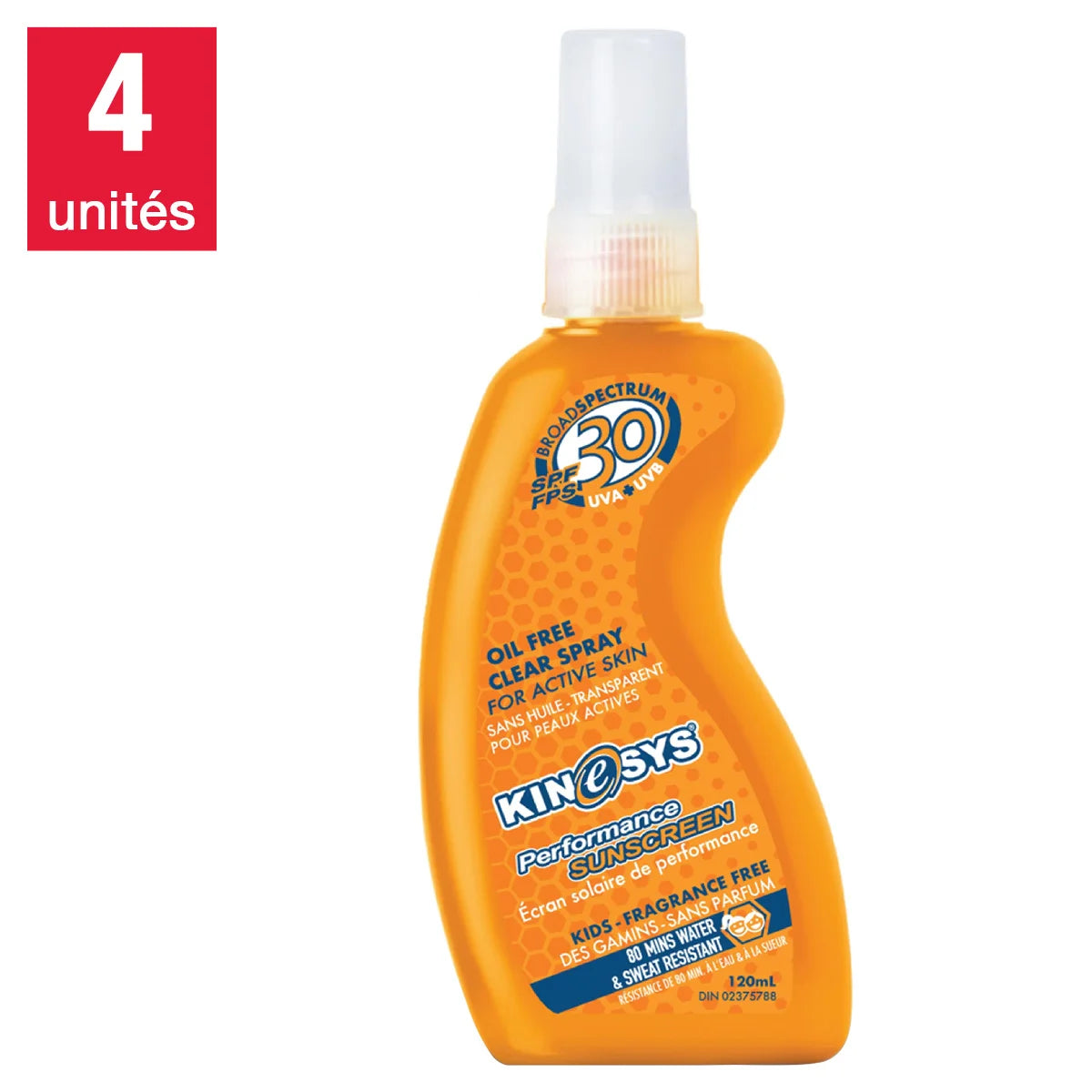 KINeSYS – Ensemble de 4 vaporisateurs d’écran solaire FPS 30 de 120 ml pour enfant