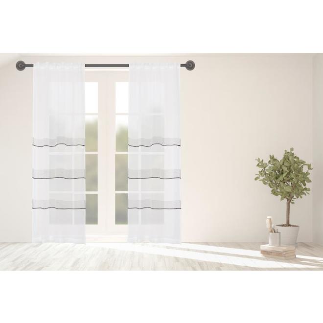 S&CO HOME - Rideau texturé moderne crochet horizontal, faux lin 84 po x 52 po blanc/noir