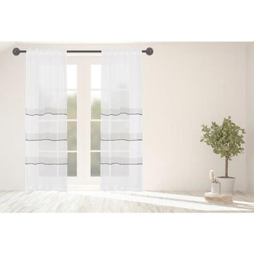 S&CO HOME - Rideau texturé moderne crochet horizontal, faux lin 84 po x 52 po blanc/noir