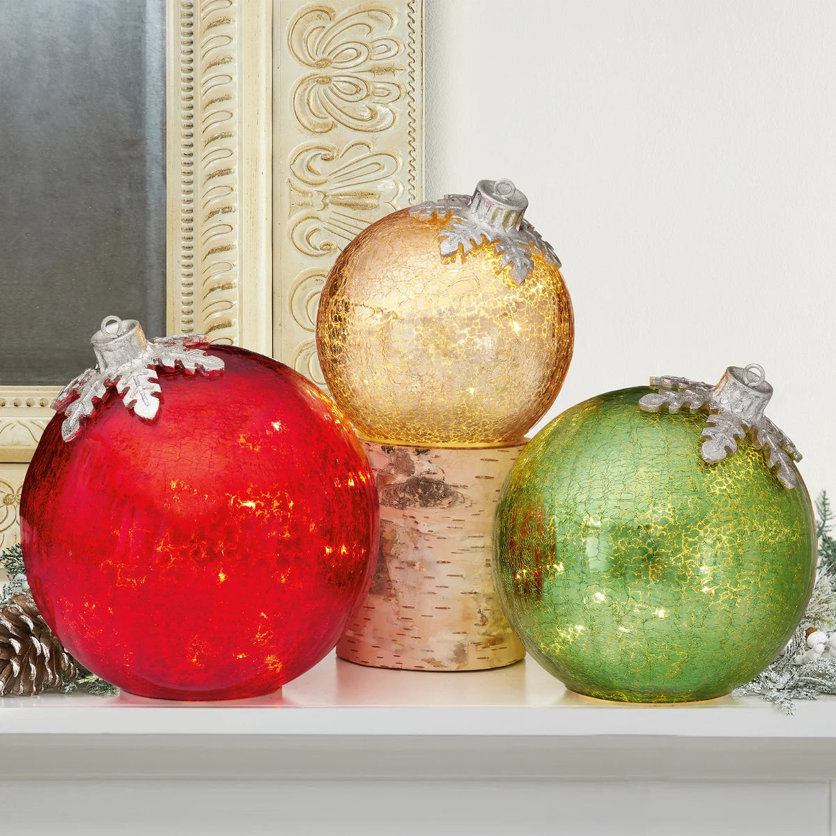 Set of three decorative glass ornaments