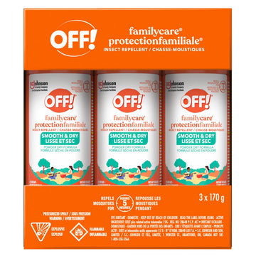 Off!  Protection Familial - Smooth and dry powder mosquito -mosquito hunting against ticks and insects, 3 x 170 g