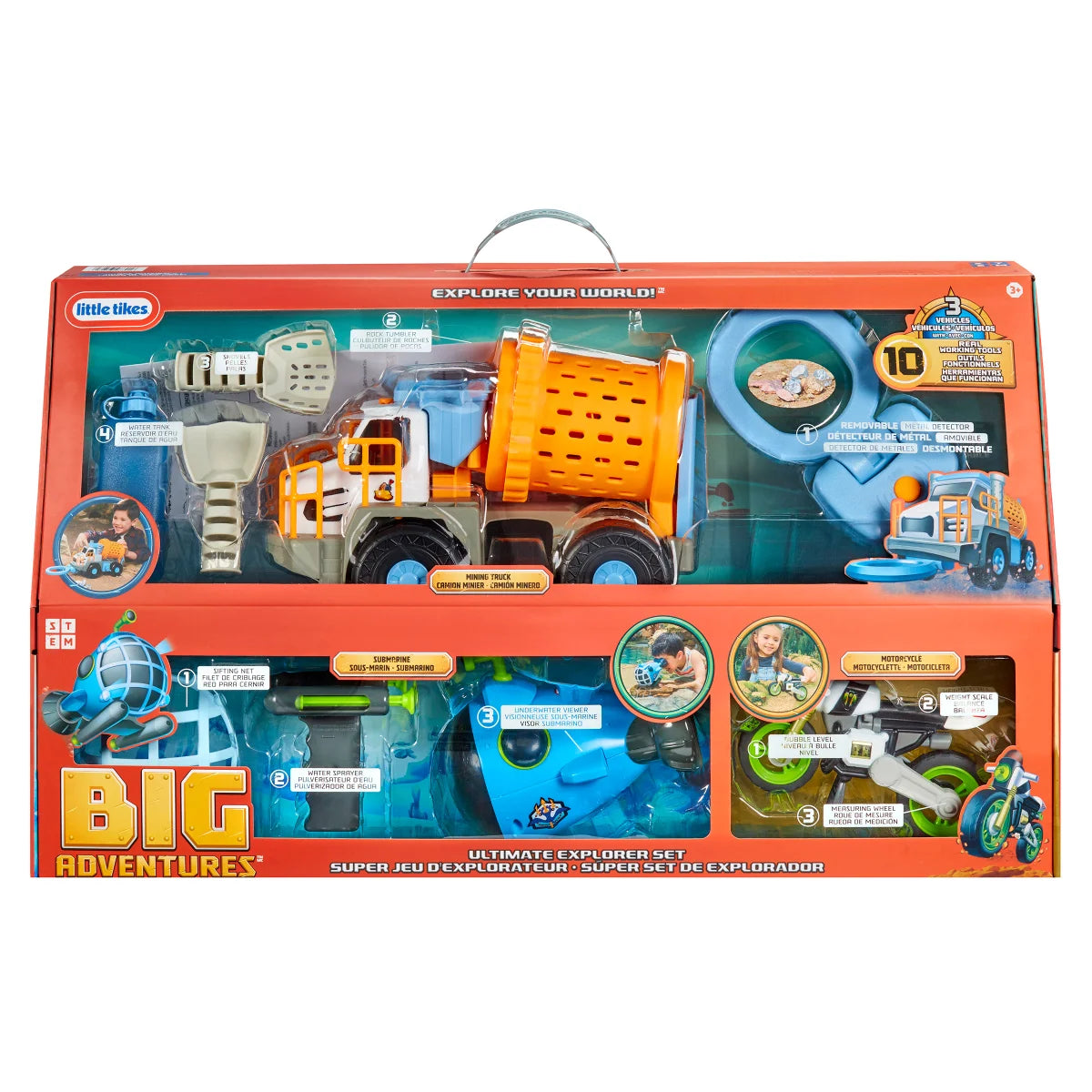 Little Tikes - Big Adventures Ultimate Explorer Set – Mining Truck, Motorcycle, Submarine