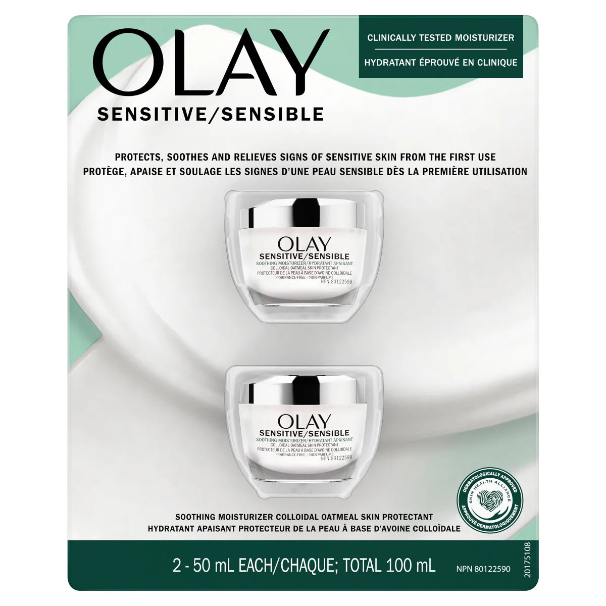 Olay Sensible - Crème hydratant apaisant, 2 x 50 mL