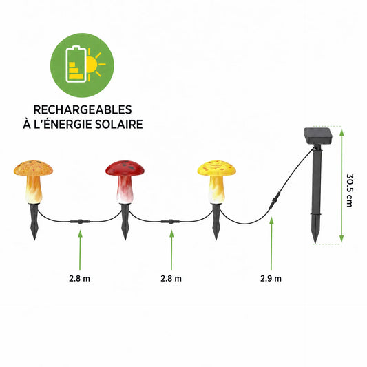 Infinity X1 : Lampes solaires de jardin en verre en forme de champignon, lot de 3