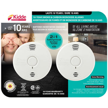Kidde - Smoke and carbon monoxide vocal warnings with a lifespan of 10 years, set of 2
