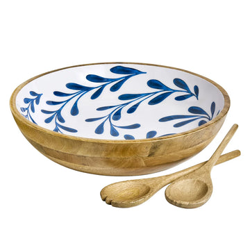 Maison Neuve - Saladier et couverts en bois de manguier émaillé, 44 cm (17,3 po)