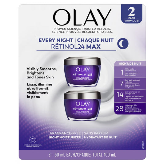 Olay - Rétinol24 MAX crème de nuit, 2 x 50 mL