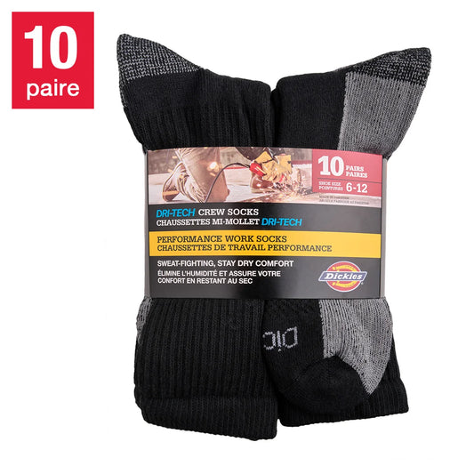 Dickies - Chaussettes mi-mollet Dri-Tech pour homme, 10- paire