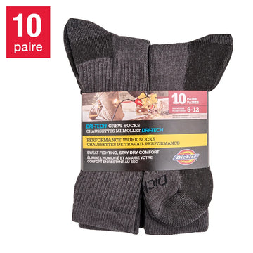 Dickies - Chaussettes mi-mollet Dri-Tech pour homme, 10- paire
