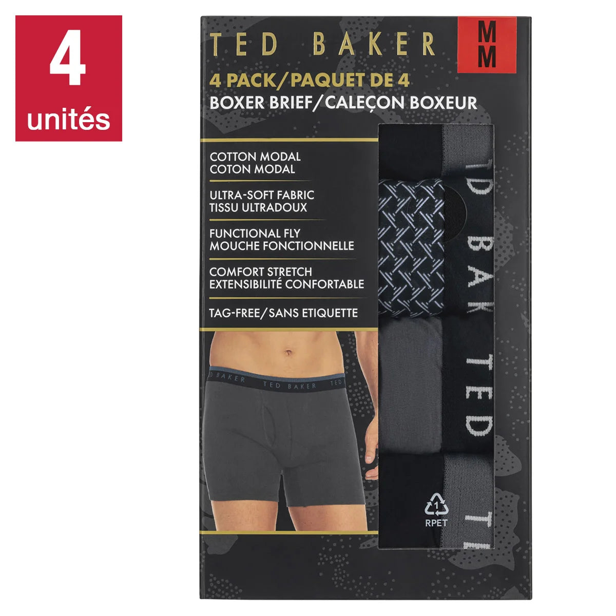 Ted Baker - Caleçons boxeurs pour hommes, paquet de 4