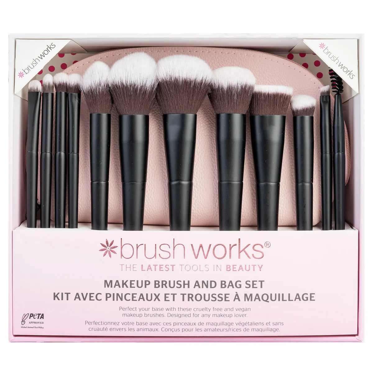 Brushworks - Kit avec pinceaux et trousse à maquillage, 12 pièces