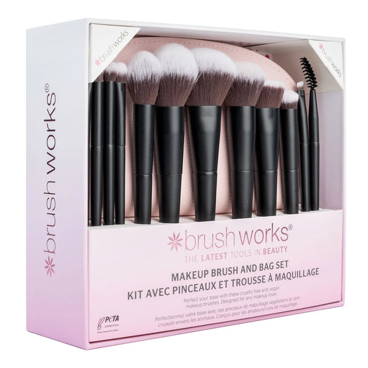 Brushworks - Kit avec pinceaux et trousse à maquillage, 12 pièces