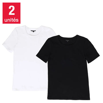 Tahari – T-shirt à manches courtes en coton côtelé pour femmes, Paquet de 2