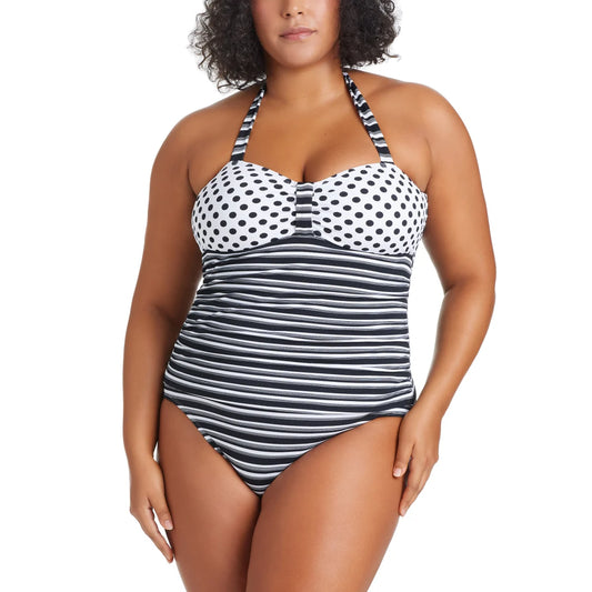 kathy ireland Women's Bandeau Halter One Piece Swimsuit