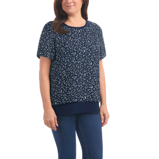 Hilary Radley Women's Double Layer Short Sleeve Blouse