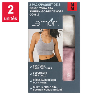 Lemon Women’s Ribbed Yoga Bra, 2-pack