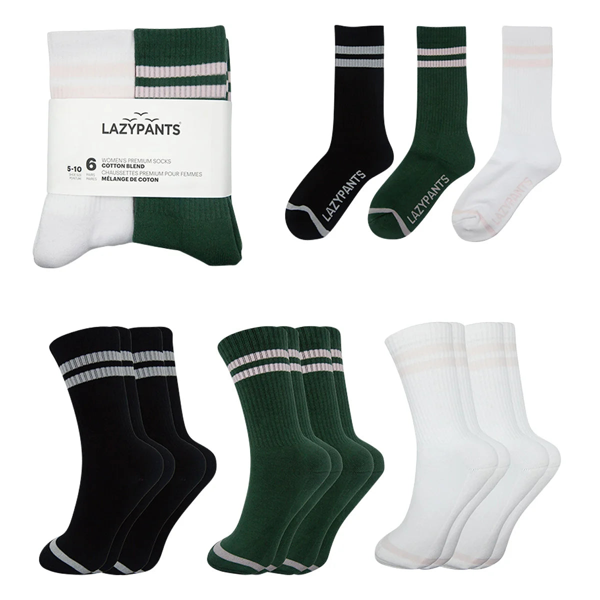 LAZYPANTS - Premium Cotton Socks for Women, 6 Pairs