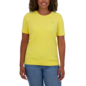 Tommy Hilfiger Women's Short Sleeve Cable Knit Sweater