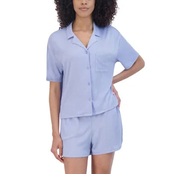 BCBGMAXAZRIA Women's Short Sleeve Notch Collar & Short Pajama Set