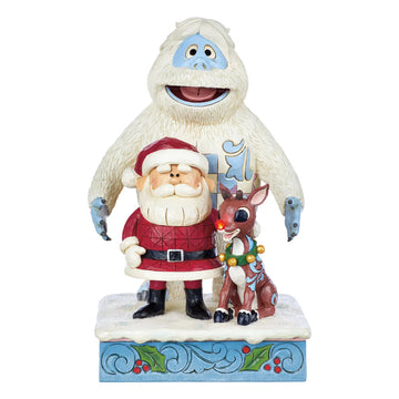 Festive statue of Rudolph, the Abominable Snowman and Santa Claus by Jim Shore, 31.75 cm (12.50 in)