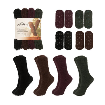 LAZYPANTS - Women's Non-Slip Cozy Socks, 4 Pairs