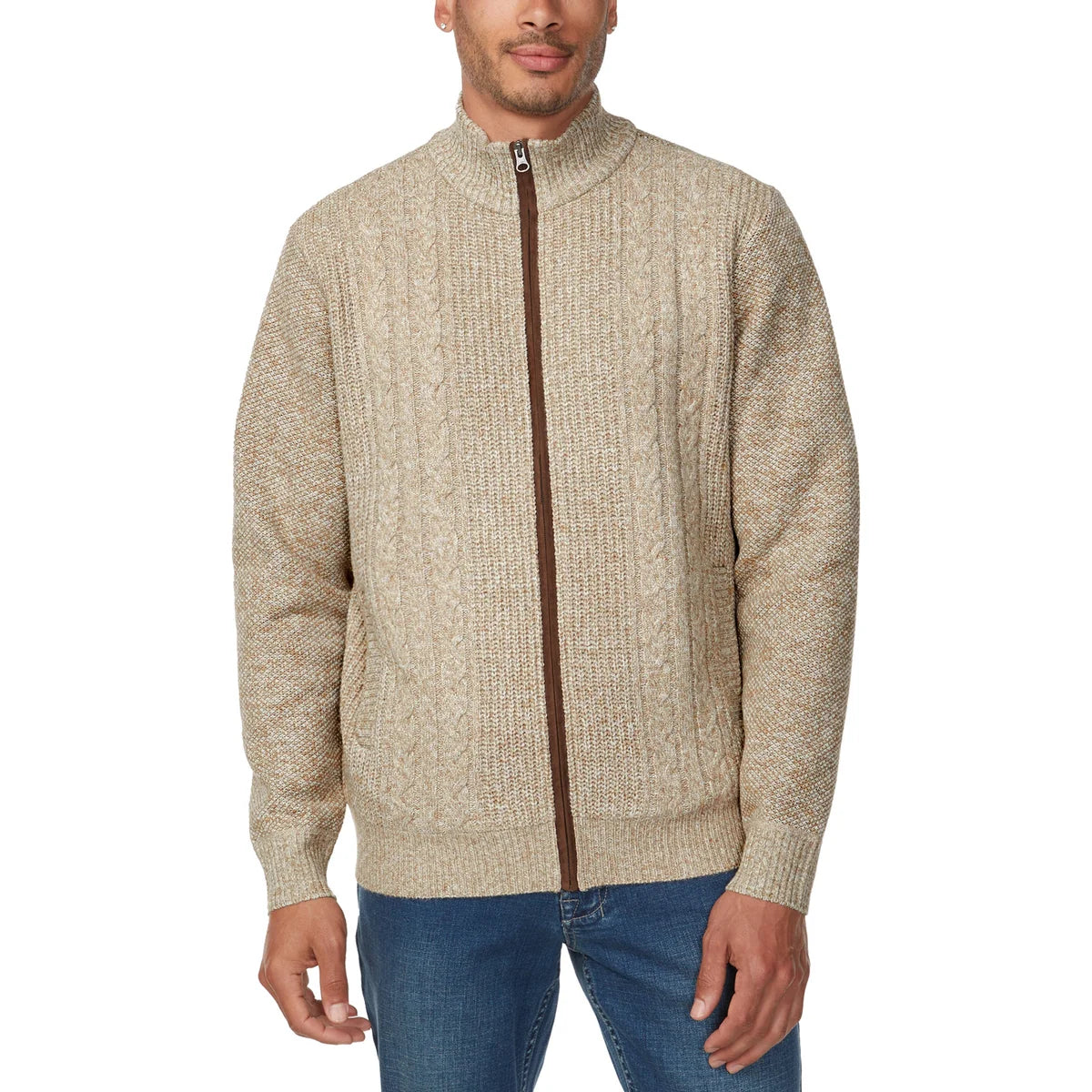 BUFFALO DAVID BITTON - Men's Full Zip Knit Jacket with Sherpa Lining