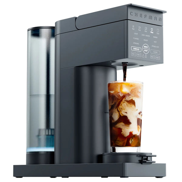 Chefman Caffeinator - Machine à café à portion individuelle Chefman Caffeinator, compatible avec le café moulu et les dosettes K-Cup, fonction café glacé