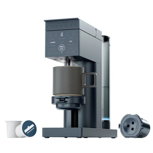 Chefman Caffeinator - Machine à café à portion individuelle Chefman Caffeinator, compatible avec le café moulu et les dosettes K-Cup, fonction café glacé