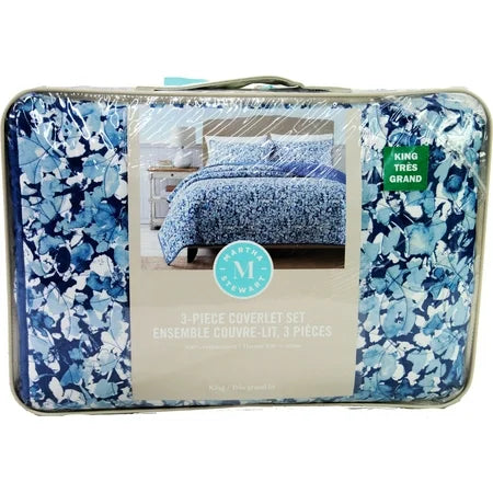 Martha Stewart 3-Piece Coverlet Set King Size Blue Floral