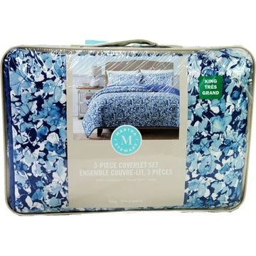 Martha Stewart 3-Piece Coverlet Set King Size Blue Floral