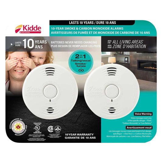 Kidde - Smoke and carbon monoxide vocal warnings with a lifespan of 10 years, set of 2