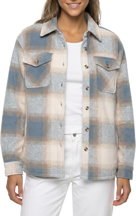 Sage Collective Veste chemise à carreaux doublée Sherpa pour femme