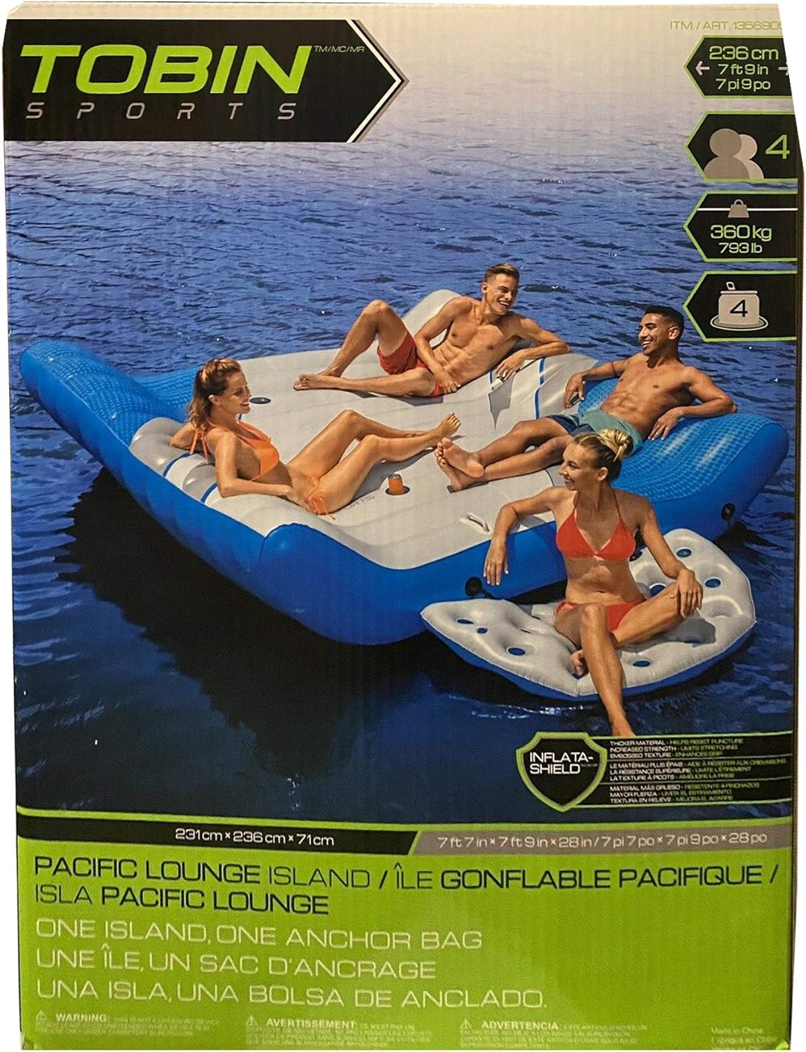Tobin Sports Pacific Lounge Island Inflatable harbor for 4 people with cup holder