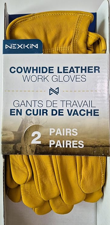 NEXKIN Cowhide Leather Work Gloves - 2 Pairs