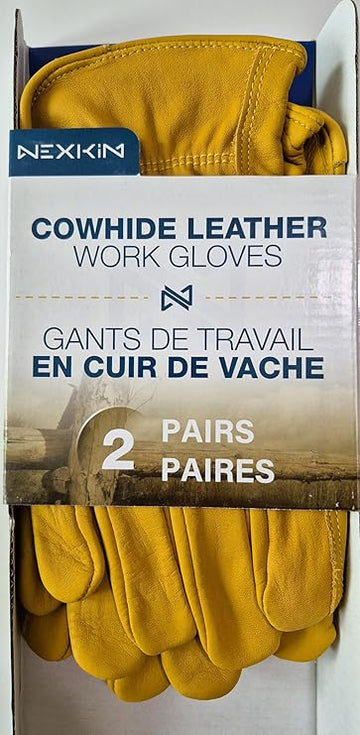 NEXKIN Cowhide Leather Work Gloves - 2 Pairs