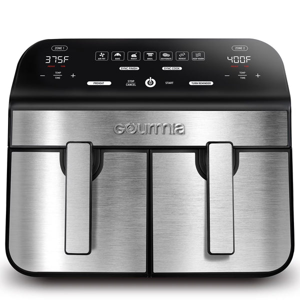 Friteuse à air numérique Gourmia 10 pintes à double panier avec fonctions Sync Finish et Sync Cook