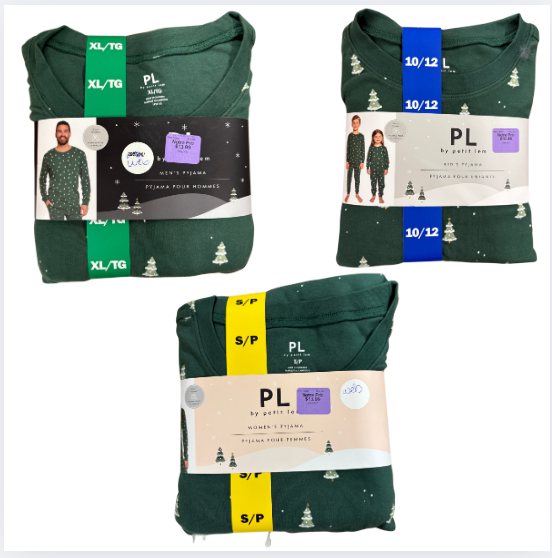 Ensemble pyjama vert foncé imprimé sapins de Noël pour famille