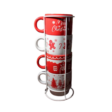 Signature houseware - Tasses en grès de Noël avec support métallique