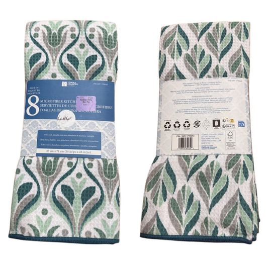 Town & Country Living - Ensemble de 8 serviettes de cuisine en microfibre