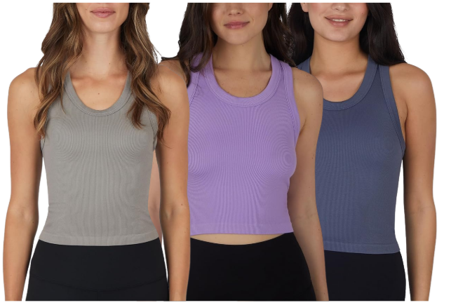 OLCHEE Lot De 3 Débardeurs Courts Basiques Côtelés Sans Couture Pour Femme - Col Carré