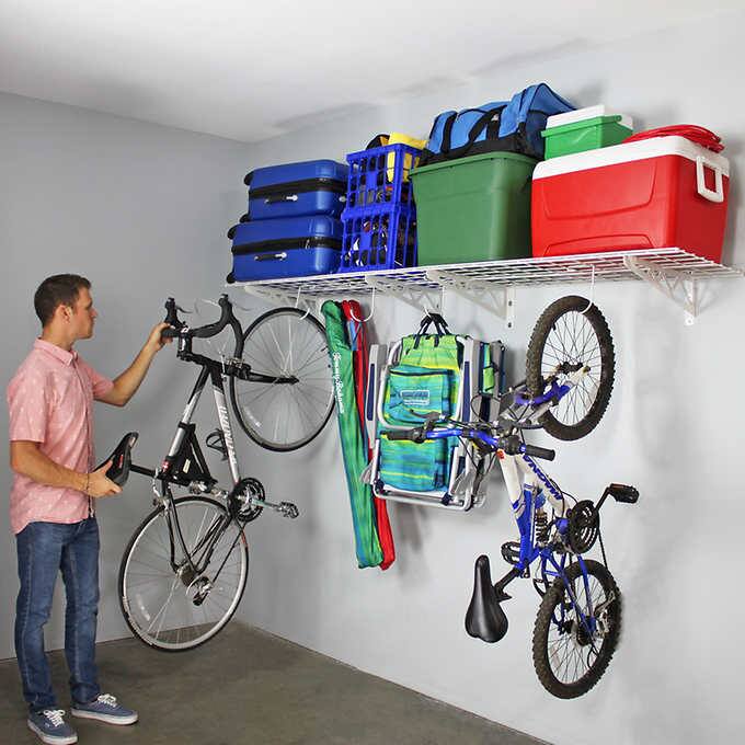 SAFERACKS combined kit for wall shelves, two shelves, four floor hooks