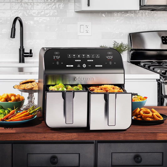 Friteuse à air numérique Gourmia 10 pintes à double panier avec fonctions Sync Finish et Sync Cook