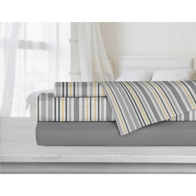Safdie & Co. - Ensemble de draps rayée ultra doux et haut de gamme 4 pièces