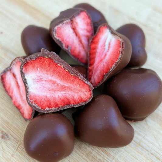 Fraises lyophilisées enrobées de chocolat (55g)