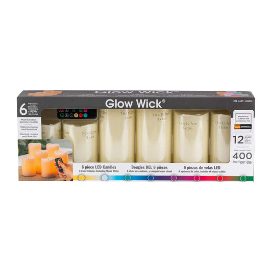 Gerson- Candles in LED wax with changing color Glow Wick, 6 pieces