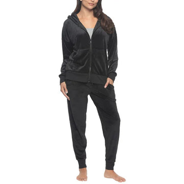 Black Bow - Ensemble de détente en velours pour femme, 2 pièces