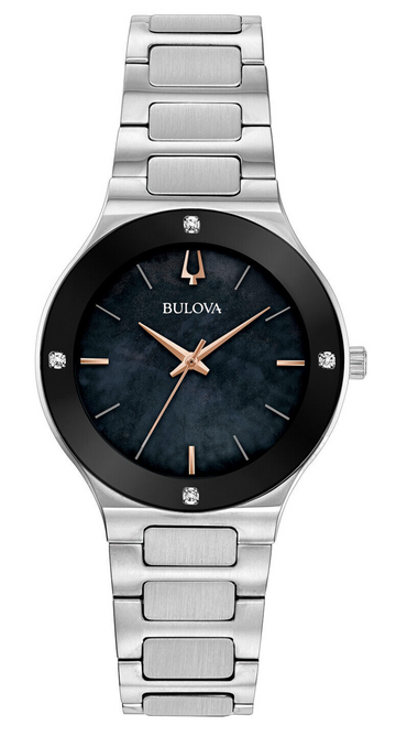 Bulova Modern Quartz watch for Men, stainless steel, diamond, tone silver (model: 96e117), black, one -sized, classic