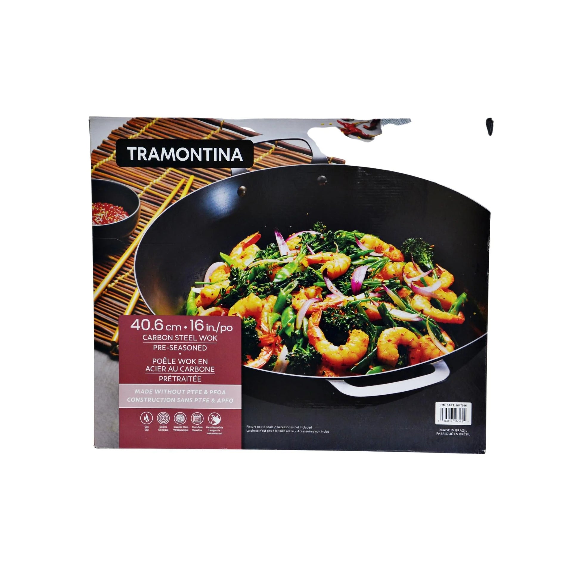 Tramontina 12.5” Carbon Steel Pre-Seasoned Wok 12.5 in new open box